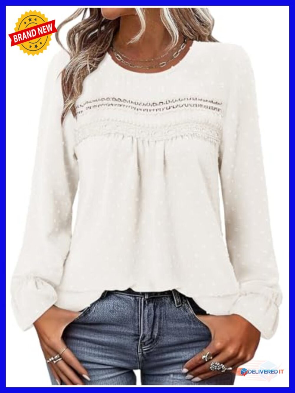 Boho Swiss Dots Long Sleeve Tunic Blouse Flowy Dressy Casual Top